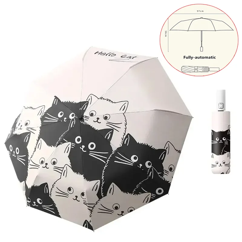 

Cat Umbrellas Automatic Folding Rain And Sun Dual-Use Umbrella Black Coating Anti UV Kids Portable Parasol Girls Boys