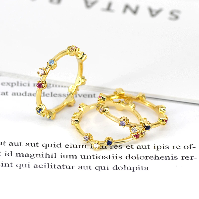 18k Gold-plated Metallic Inlaid Geometric Colorful Zircon Ring Crystal Engagement Ring Luxury Wedding Jewelry For Women Gifts