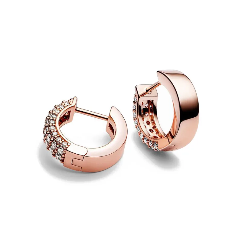 Original Gold Rose Gold Heart Snowflake Winter Earrings Earring Stud 925 Sterling Silver Jewelry For Women Party