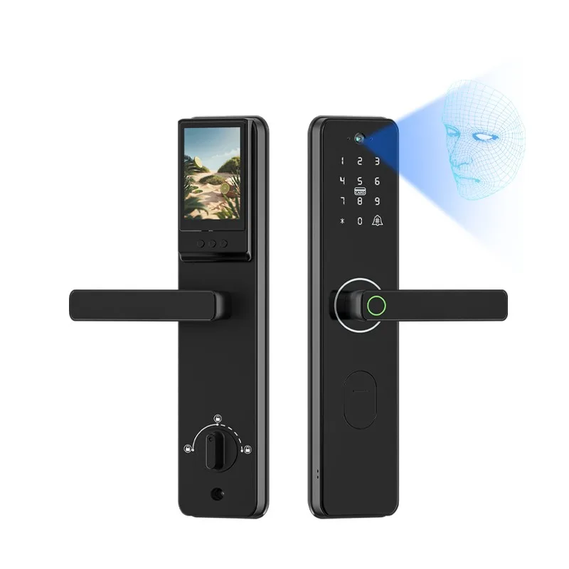 

Fingerprint password Entry Graffiti cat eye smart door lWooden Household anti-theft rsmart lock