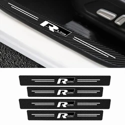 4PCS/SET Carbon Fiber PU Leather Car Door Sill Protector Plate Threshold Anti-Scratch Bumper Stickers for VW Rline Golf Beetle