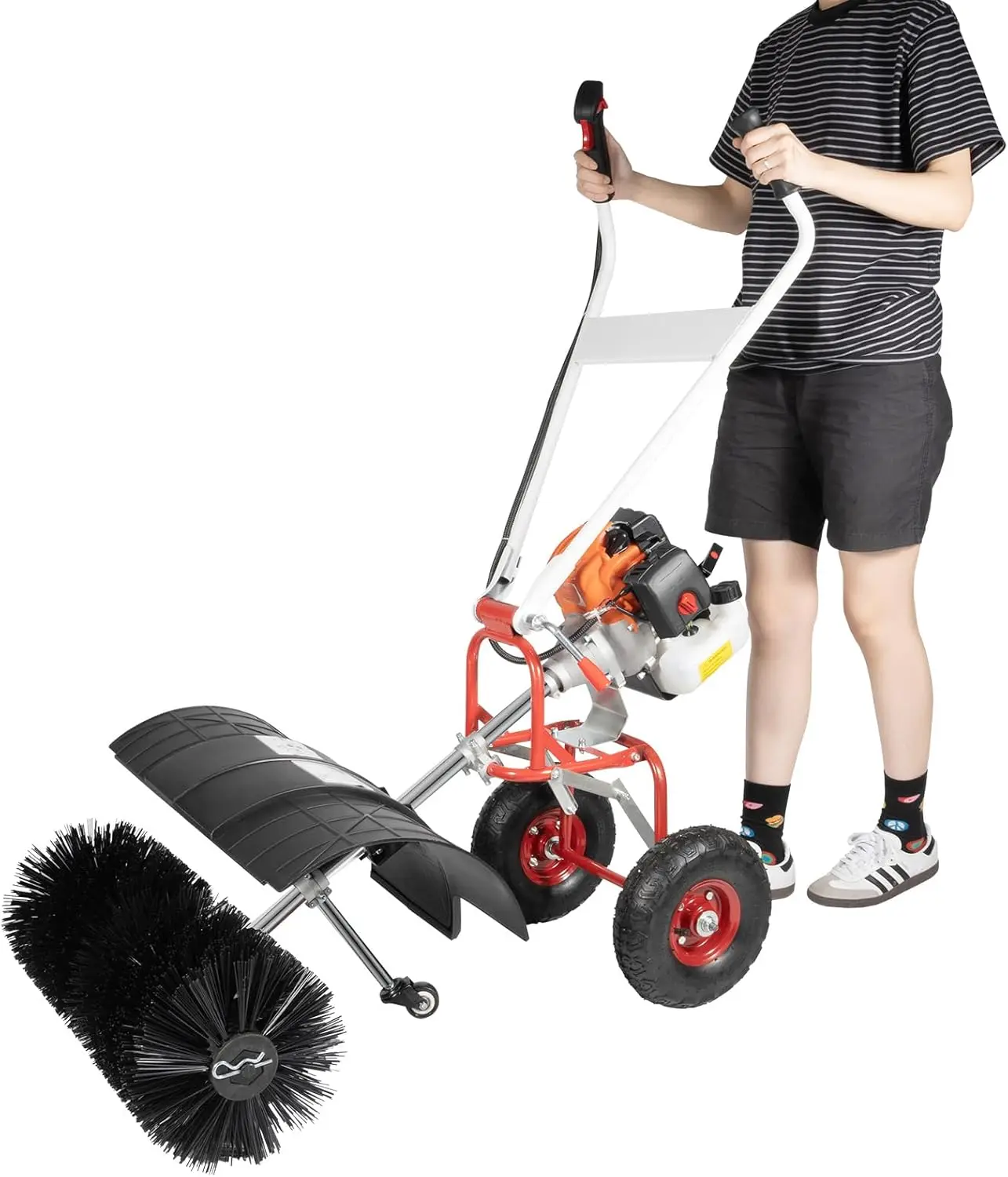 Gas Power Broom Sweeper, 52CC 2.5HP Handheld Snow Sweeper Brush Broom, Outdoor Driveway Turf Grass Snow Cleaning Tool