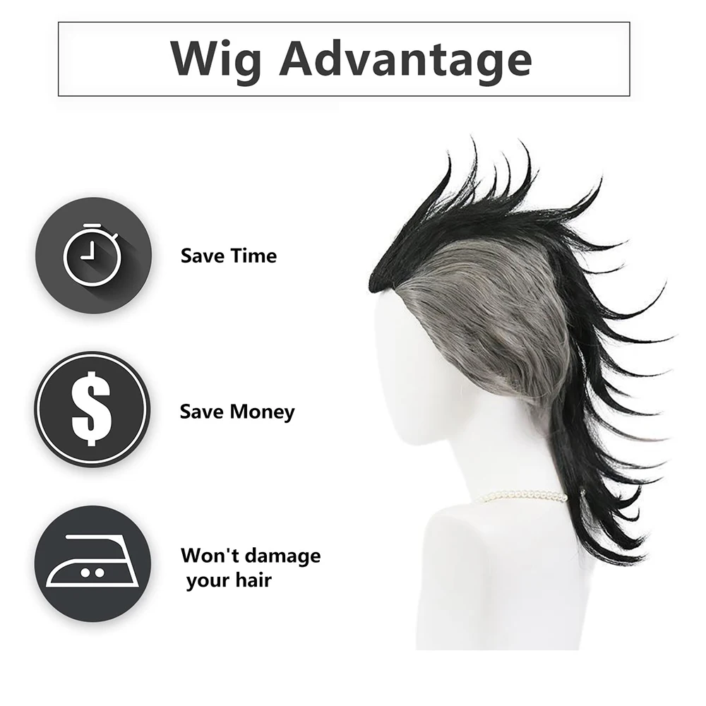 Anime Shinazugawa Genya cosplay synthetic hair mohawk ombre hairstyle suitable for men's themed parties stage performances wig