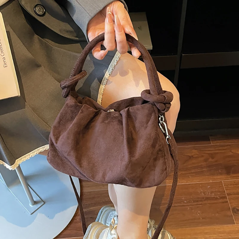 Retro Style Suede Leather Crossbody Bag Magnetic Closure Soft Handle Fashion Handbag Wrinkle Texture Shoulder Bag Commuting