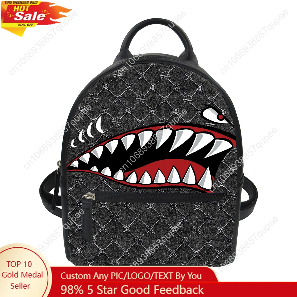 

Simple personality shark mouth Custom Backpack Purse Carter Schoolbags Double Shoulder Bag Mini Daypack Leather Travel Bag