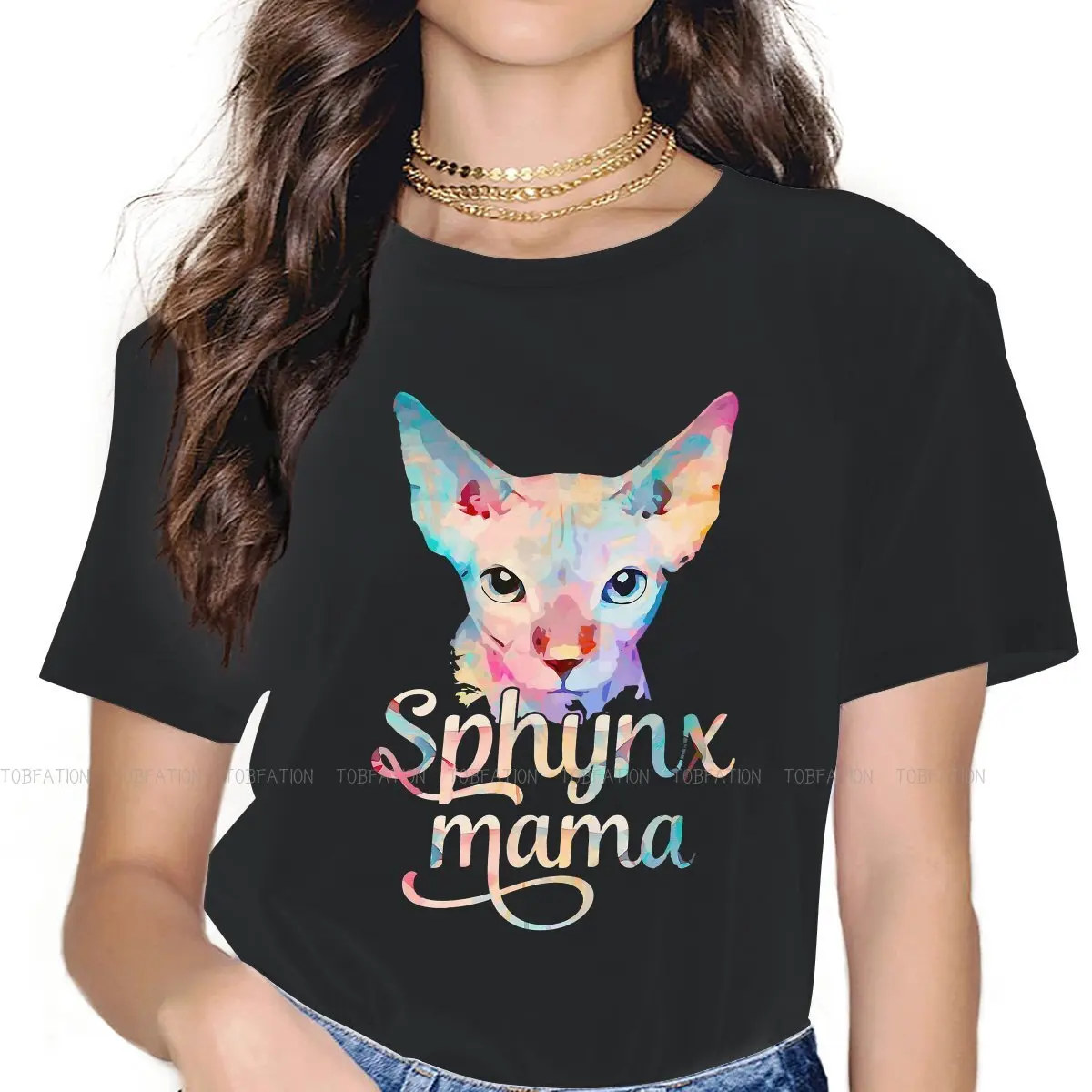 Mama Mom Gift Hipster TShirts Sphynx Hairless Cat Cute Girl Graphic 5XL T Shirt Round Neck Oversized