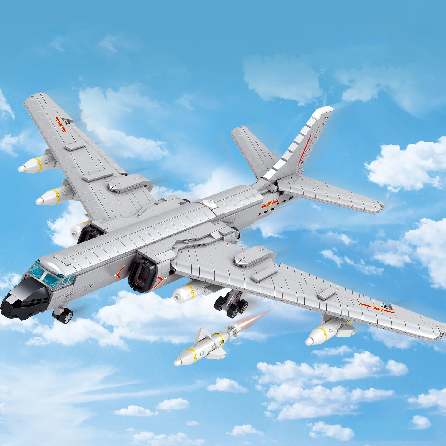 1490PCS Technical H-6k Long-Range Bomber Attack Aircraft Building Blocks Military Stealth Fighter Bricks Toys Children Boy Gifts