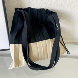 Knitted Foldable Storage Handbag Casual Large Capacity Reusable Eco Folding Shopping Tote Bags For Women Organ Pleats