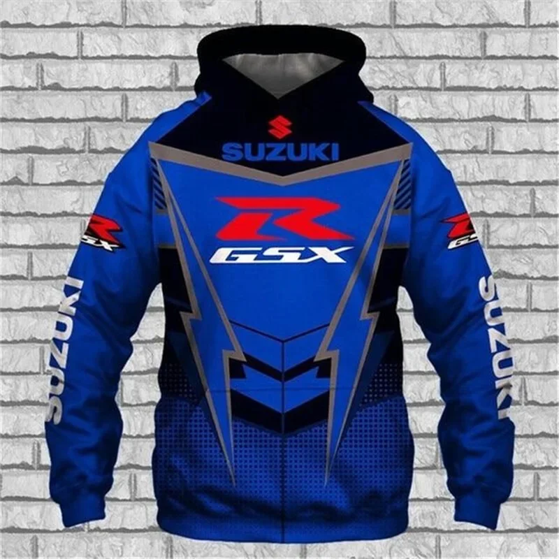 Moletom masculino com capuz com logotipo Suzuki R impresso em 3D projetado para a corrida de resistência de outono e inverno de Suzuki, entusiasta de motocicletas