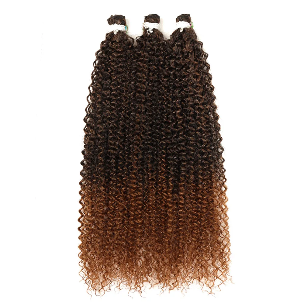 MEEPO Synthetische verworrene lockige Haarbündel, 3 Stück/100 g, 61–71,1 cm, Ombre Brown Jerry Curly Crochet Haarverlängerung für Frauen