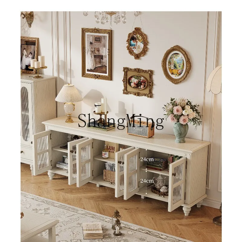 

ZHB white all-solid wood TV cabinet cream wind living room wall locker size apartment storage floor cabinet G