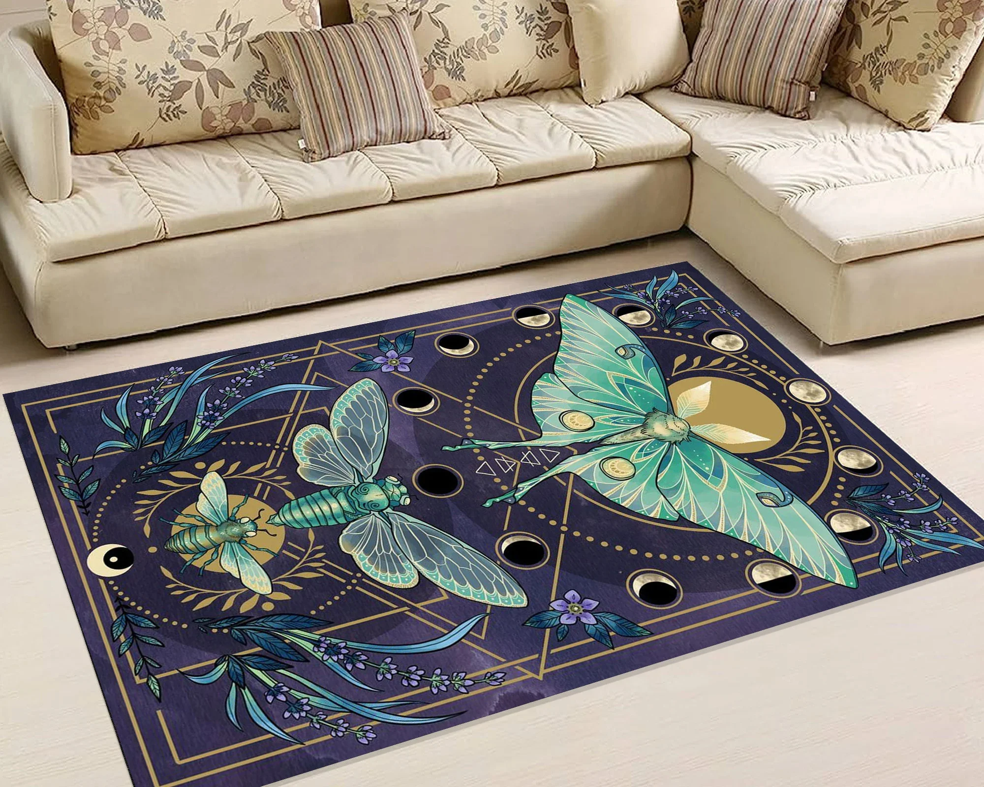 Butterfly Rug Moth Decor Rugs Living Room Rug The Phases of The Moon Kitchen Animal Home Decor Carpet Modern Fine Art Carpet