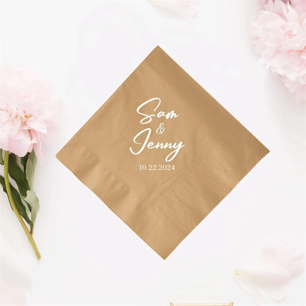 

50PCS Custom Napkins Favor for Wedding, Custom Wedding Cocktail Napkin, 2ply Personalized Beverage Wedding Napkin Custom as Favo