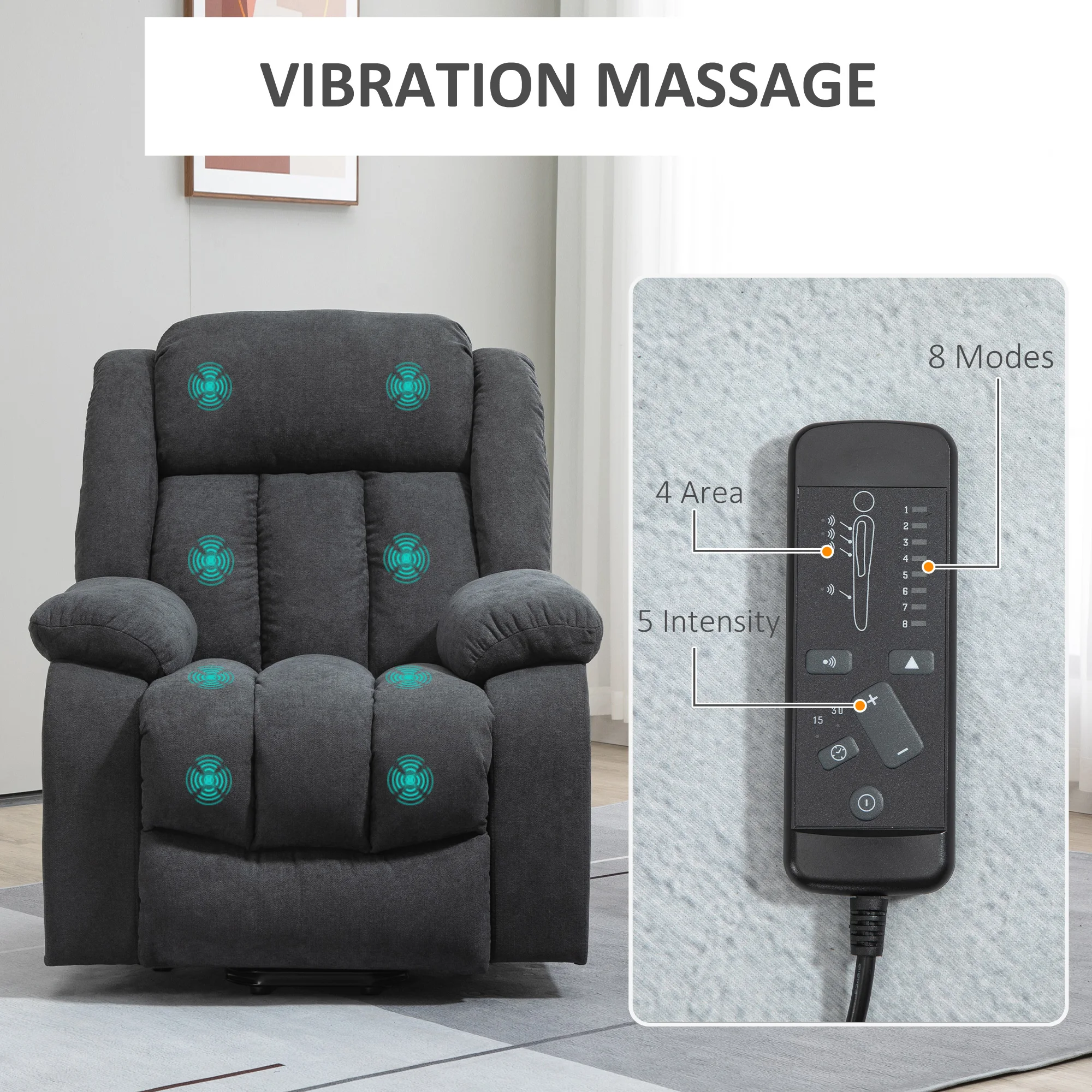 HOMCOM Heavy Duty Riser and Recliner Chair Lift Chair for the Elderly Dark Grey