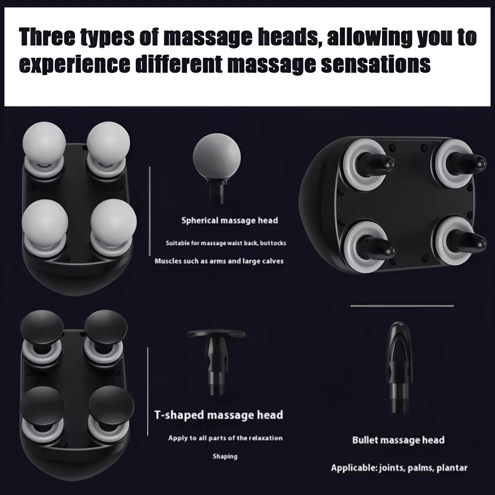 Portable Fascia Gun Muscle Massager Gun Four-head High Frequency Neck Shoulder Waist Massage Machine Professional Fascia Massage