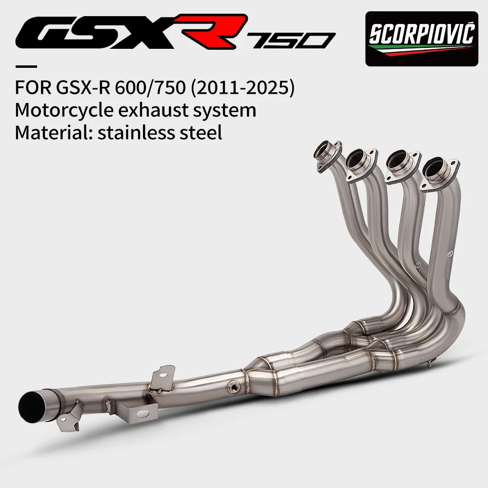 Stainless Steel Split Header Front Exhaust Pipe Fit For GSXR600 GSXR750 2011‑2025 Motorcycle Exhaust Modification Parts