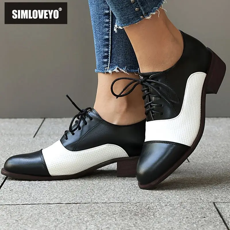 

SIMLOVEYO 2025 Женские туфли-лодочки для отдыха с круглым носком на шнуровке Разноцветные туфли на блочном каблуке 3,2 см Большой размер 45 46 47 48 Модная повседневная обувь
