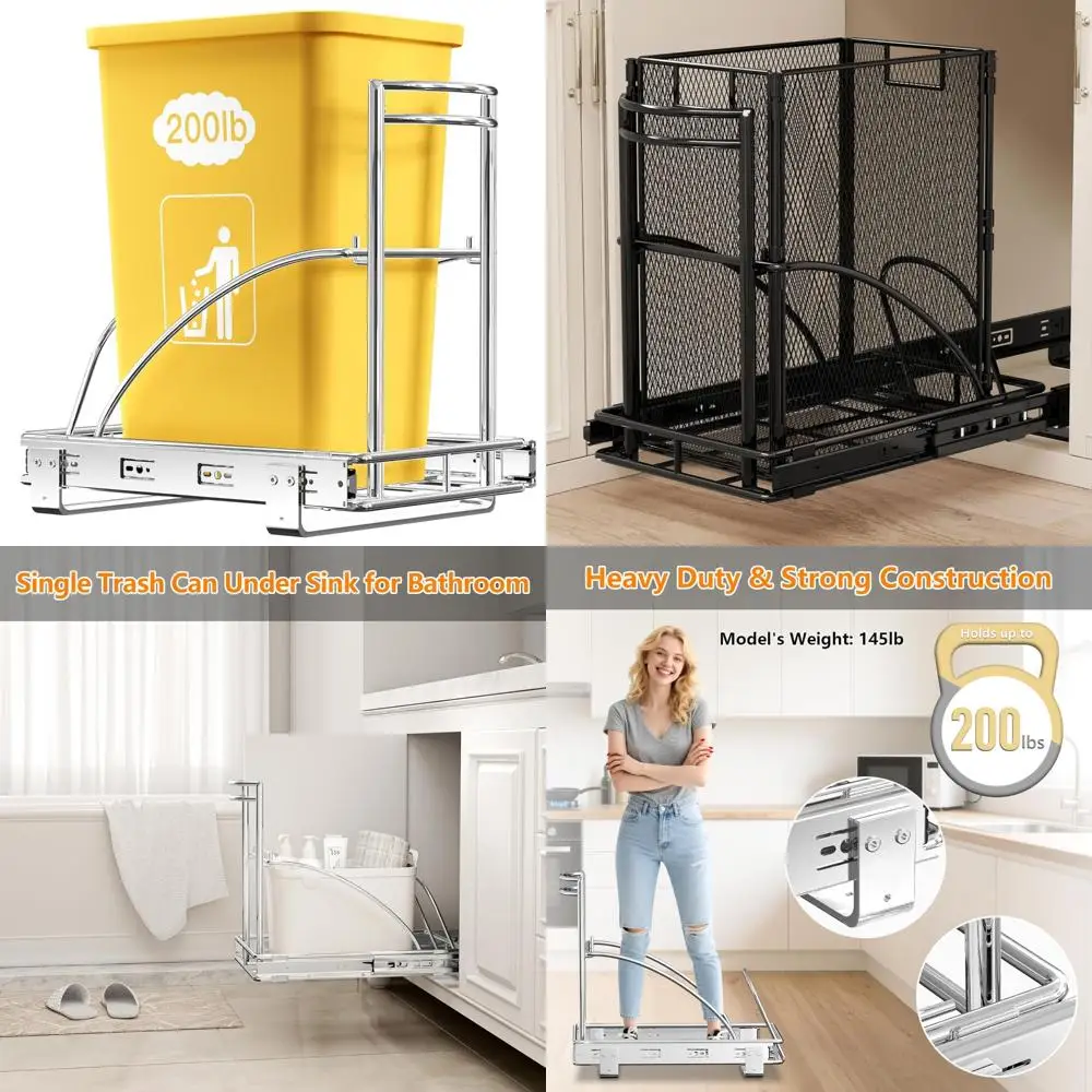 

Heavy-Duty 50Qt Slide-Out Waste Bin for Under Cabinet, 7-13 Gallon Garbage Can, Space-Saving Trash Can for Kitchen Sink Area