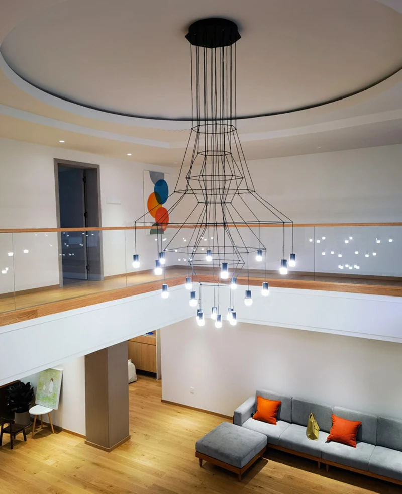 الحديثة ثريا كبيرة ضوء للدرج تصميم هندسي مصباح معلق طويل لردهة البهو المدخل معلقة تركيب المصابيح