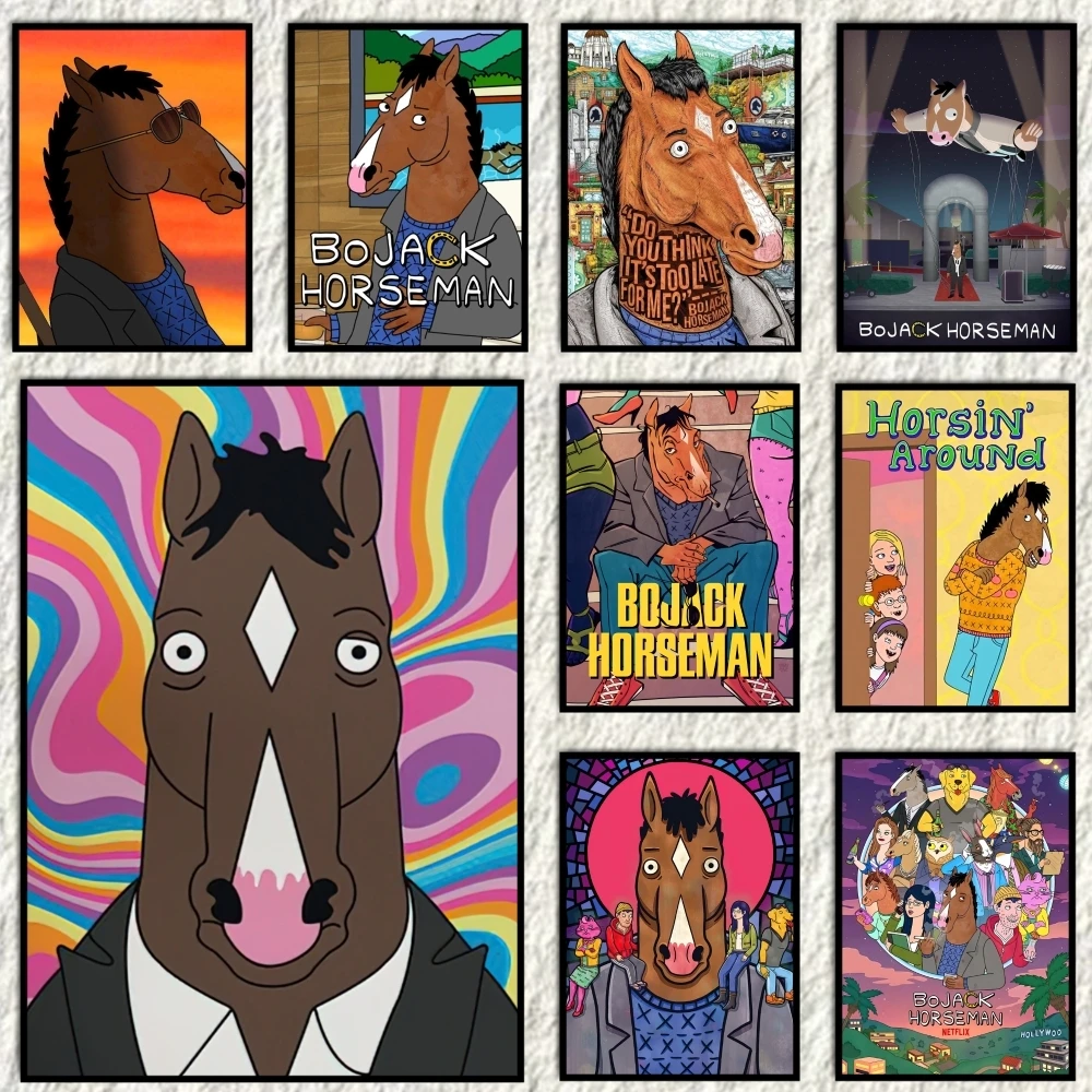 

B-BoJack Cartoon H-Horseman Poster Home Living Bed Room Bar Hallway Sticky Wall Art Printing Waterproof Aesthetic Decor