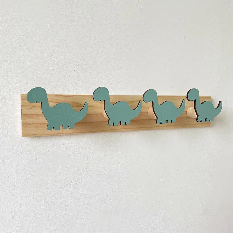 Baby Room Coat Rack Wooden Cartoon Dinosaur Shaped Wall Mounted Hooks 4 Pegs Kids Nursery Room Decorations Hat Holder Organizer