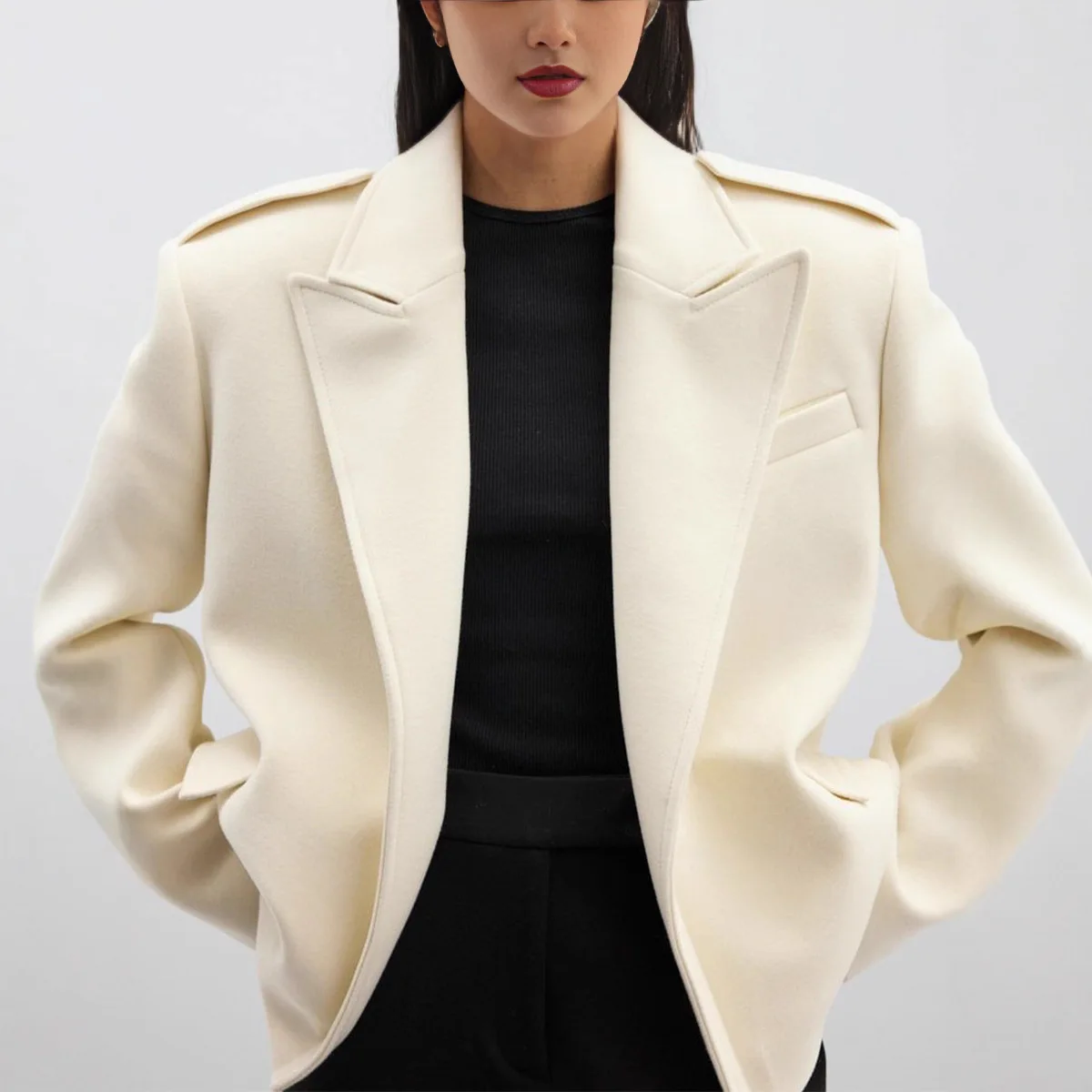 Original NotchLapel Blazer abrigo de lana Otoño e Invierno mujer moda calle folleto suelto grueso cálido chaqueta de lana a prueba de viento