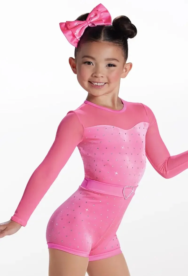 Rose red mesh long sleeved boxer shorts jazz performance outfit