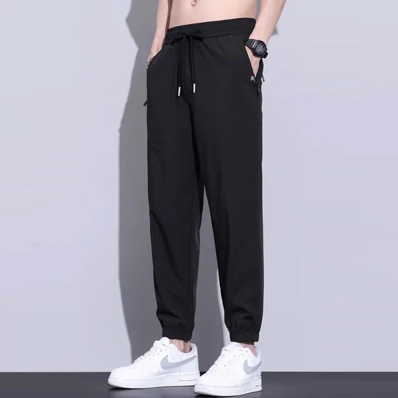 스트레치 빠른 건조 긴 바지 2025 새로운 남성 느슨한 캐주얼 바지 남성 부드러운 탄성 허리 스트레이트 다리 패션 편안한 바지