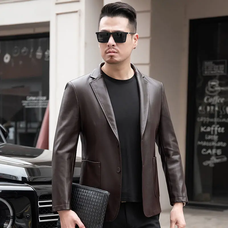 

2022 New Brand Casual Mens Fashion Leather Jacket Slim Fit PU Faux Long Sleeve Jacket Male Anti-wind Motorcycle Outer Wear L187