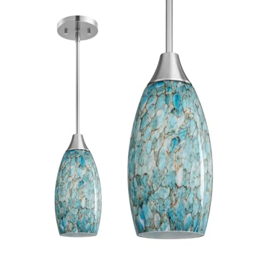 

Подвесной светильник ручной работы из выдувного стекла с регулируемыми стержнями из матового никеля, 5.12" D x 11.4" H, стеклянный плафон для комплекта