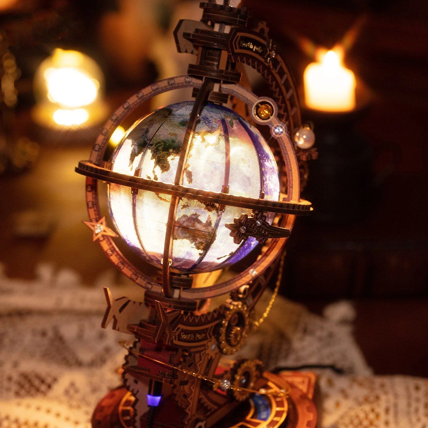 لتقوم بها بنفسك ثلاثية الأبعاد لغز خشبي معدني نموذج مجموعات بناء مصغرة تجميعها غلوب ليلة ضوء بانوراما الألغاز لهدايا عيد ميلاد الأصدقاء