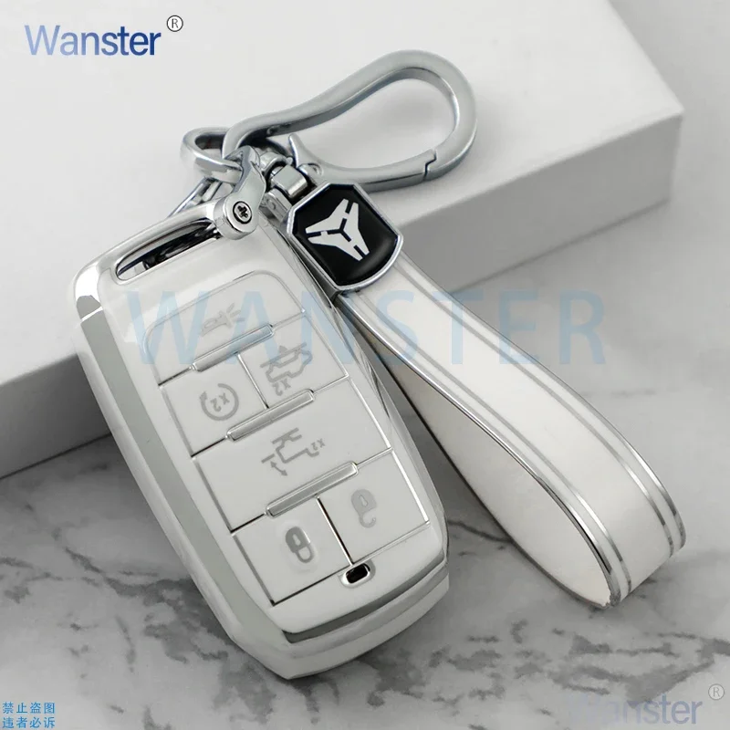 Silver Tpu Car Key Case Cover for Dodge RAM 1500 2500 3500 4500 5500 TRX Pickup 2019 2020 2021 2022 Chrysler Jeep Grand Cherokee