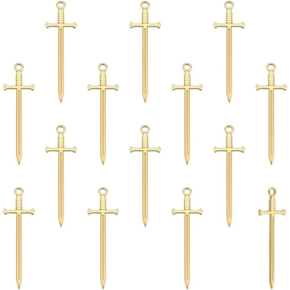 15pcs Light Gold Bookmark Charm Sword Pendants 201 Stainless Steel Dagger Shape Charms Metal Punk Bracelets Charm for DIY