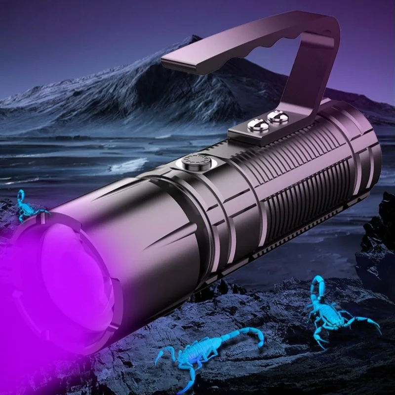 Hand-held UV Flashlight LED Zoom Ultraviolet Lamp Fluorescent Agent Detector Dual Light Source Torch Outdoor Lighting Lamp