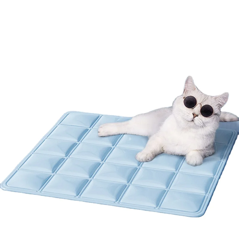 Pet Dog Self Cooling Mat Pad Waterproof Summer Ice Gel Cooling Mat Plaid Blue Memory Foam Cooling Fabric Deepsleep Pet Dog Bed