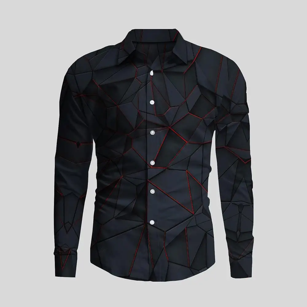 New Irregular 3D Print Men\'s Turn-down Collar Button Shirt Casual Long Sleeve Shirt Fashion Streetwear Trend Tops Male Clothing