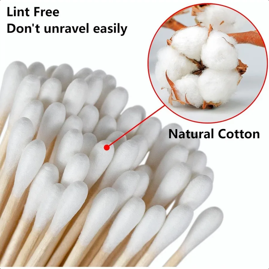 400 pçs 6 Polegada cotonetes de algodão longo na caixa de armazenamento cotonetes com varas de madeira sem fiapos altamente absorvente aplic de ponta única