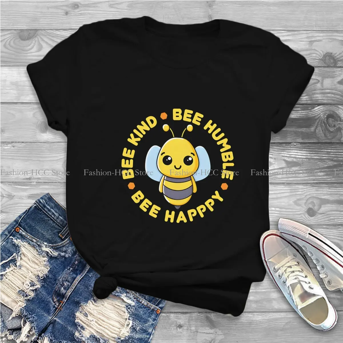 Bee Polyester TShirts Bee Happy Bee Humble Bee Kind Distinctive Homme T Shirt Hipster Clothing