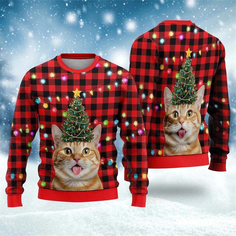 

Autumn New Cats Graphic Christmas Sweatshirts Men Women Cute Cat 3D Printed Ugly Sweater Casual Oversized Unisex Pullovers Tops