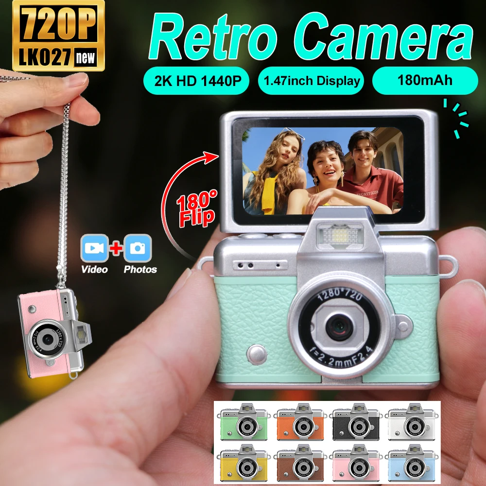 

Palm-Sized Mini Digital Camera 180° Flip Selfie Screen with Flashlight Multiple Filters Keychain Portable Digital Camera LK027