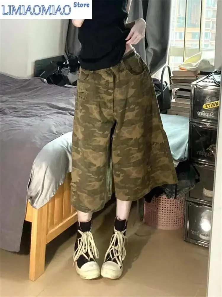 

Women's Regular Unisex Camouflage Loose Capris Summer Street Cargo Shorts Young Girl Casual Bottom Female Calf-length Pants