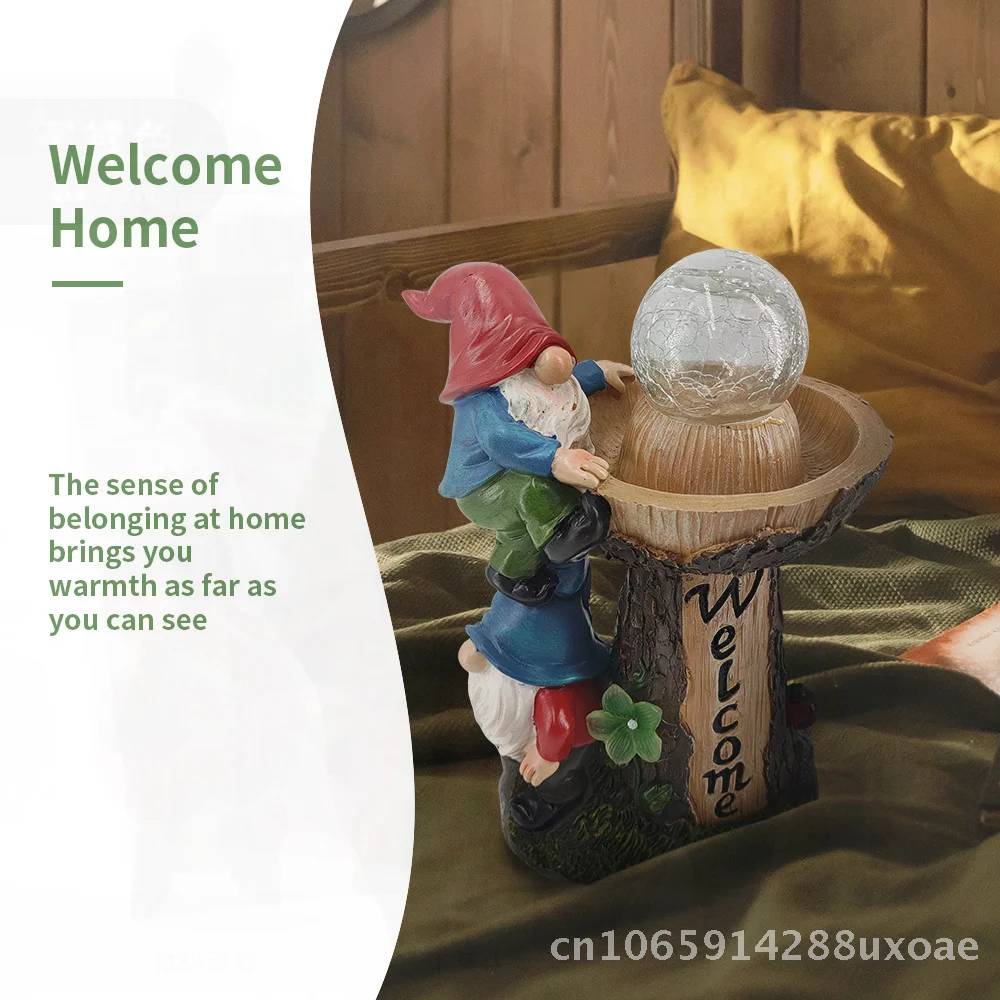 

Outdoor Garden Ornament Solar Resin Dwarf Elf Crack Glass Ball Craft American Style Synthetic Resin Crafts