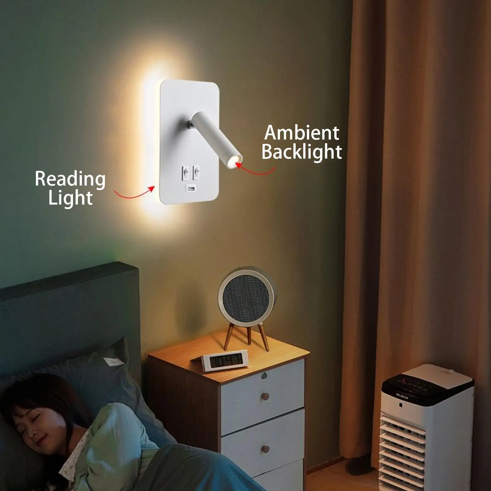

Bedside Wall Lamps Plug In LED Home Decor Adjustable Color Bed Reading Lamp For Dorm Nursery Hotel Living Room Guest Room Office