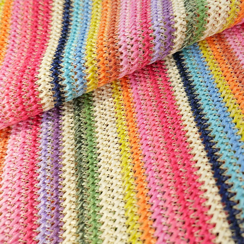 90X135cm Colorful Strip Cloth PP Grass Woven Fabric Raffia Breathable Straw Fabric Diy Sewing Craft For Luggage Handbag Shoes