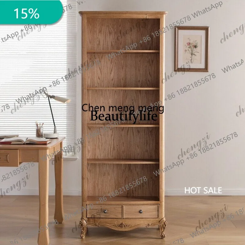 EE182 American solid wood narrow bookcase open bookshelf display cabinet French retro living room storage wine cabinet