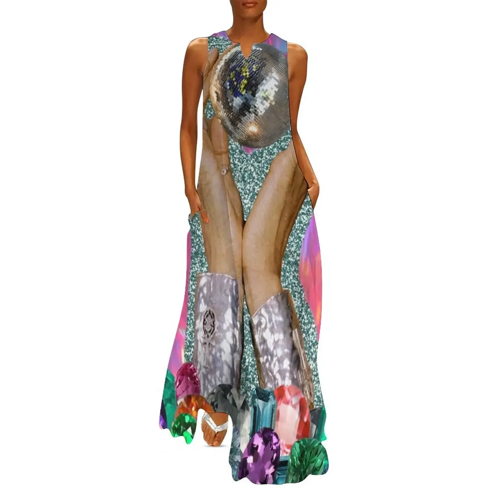 

Power of Disco // Magic Discoball Long Dress dress for women summer Elegant gown loose women's dress long sleeve