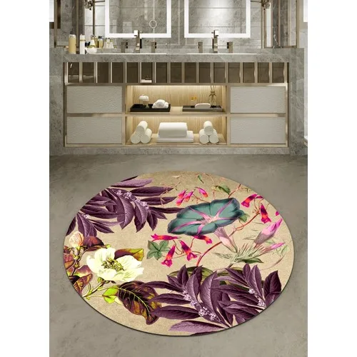 Ardizayn Colorful Flowers, Slip-Resistant, Not Peel Leather Outsole Round Bath Mat 100x100 cm.