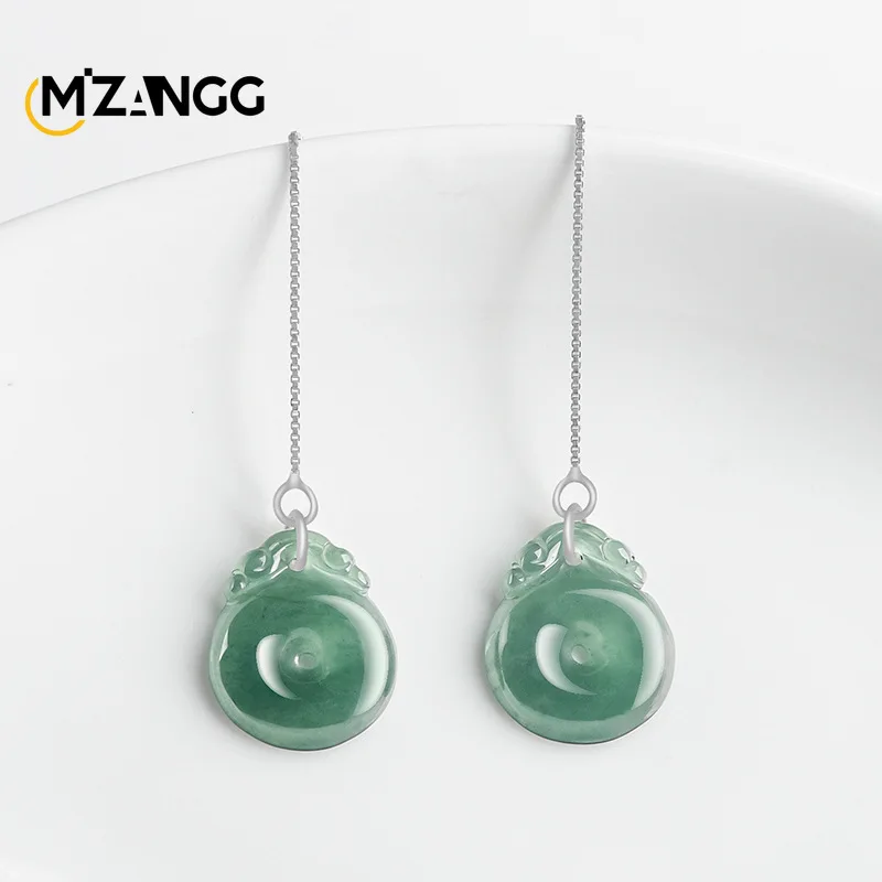 Natural Jadeite Blue Water Blessed Shell Ear Wire S925 Silver Inlaid Hand-carved High-grade Ice Jade Earrings Ladies Gift