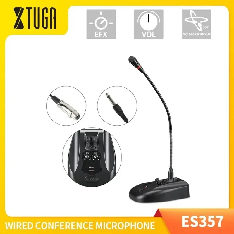 XTUGA ES357 Professional Wired 360 Desk Standing Gooseneck Microphone Table Conference Condenser Microphone For Recording Gaming