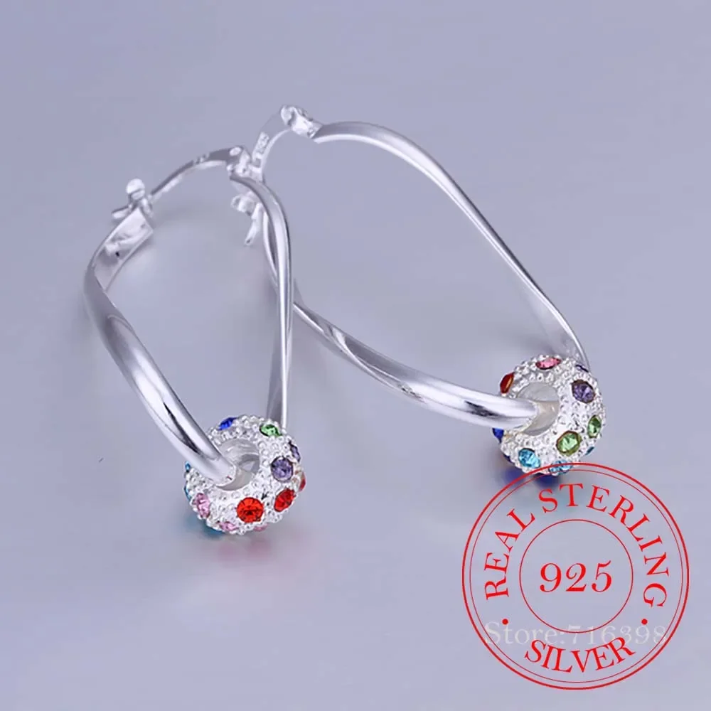 Korean 100% 925 Sterling Silver Multi Color Crystal Ball Vintage Long Dangle Earrings For Women 2025 Engagement Wedding Jewelry